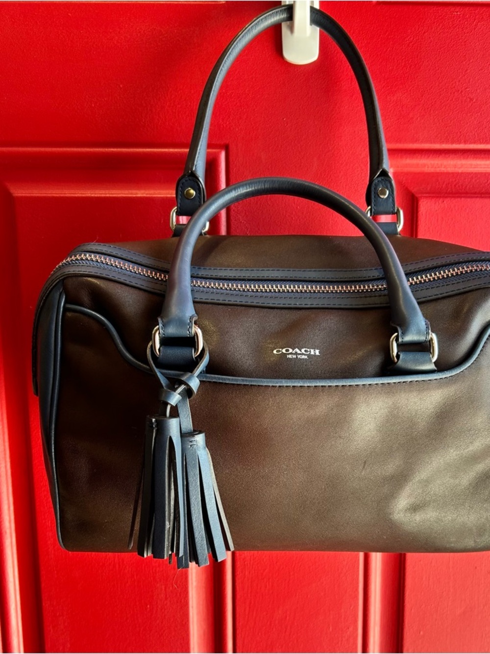 Coach Two Tone Leather ’Haley’ Satchel Blue and Brown